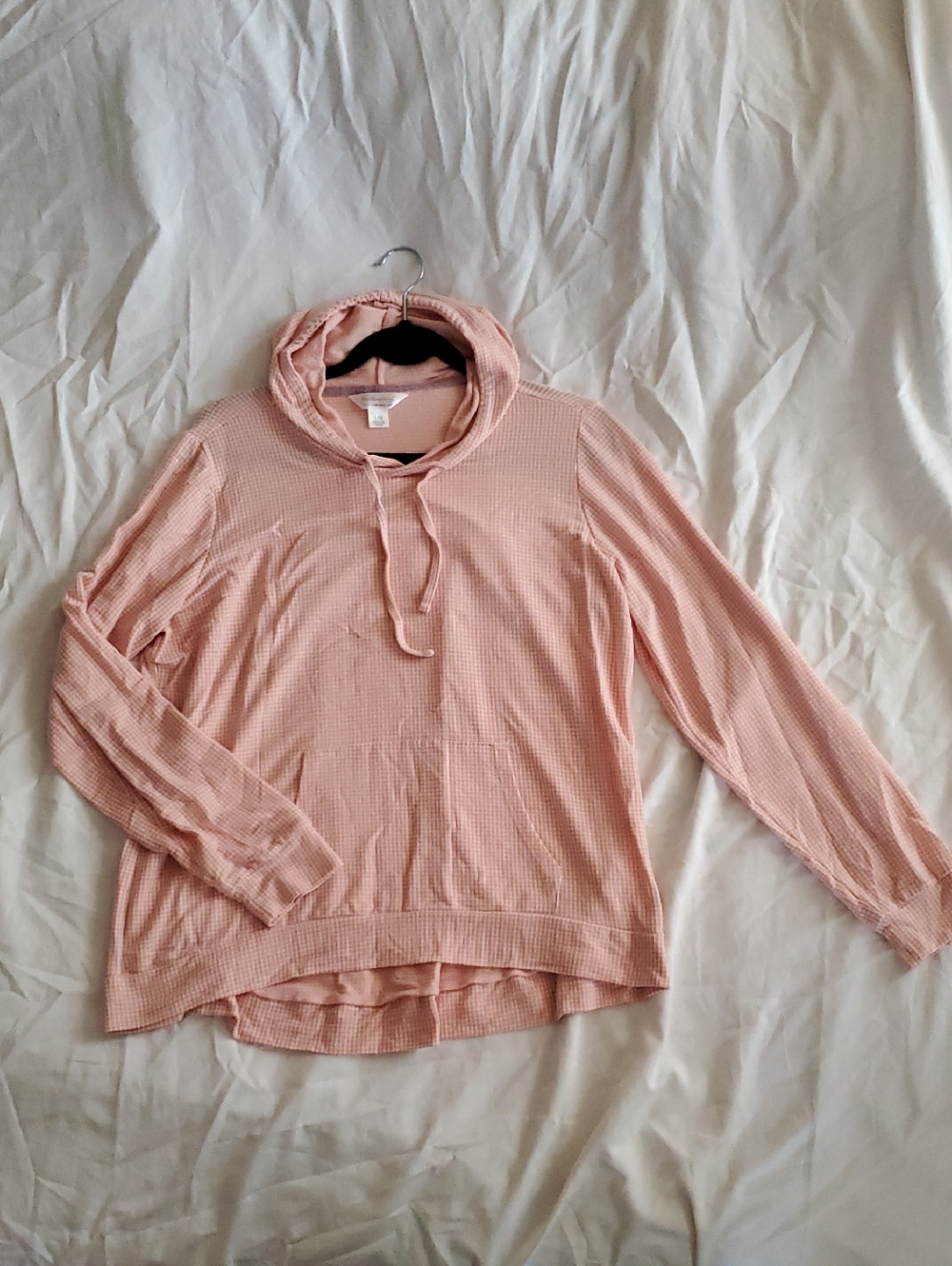 Weatherproof Vintage Gingham Pattern Hooded Shall Pullover. Peach. Large. LN